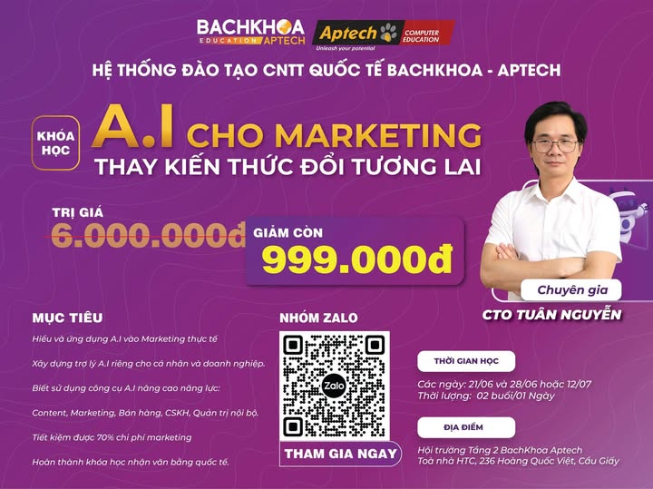 Khóa học A.I cho Marketing cùng "CTO Tuân Nguyễn" - Thay kiến thức, đổi tương lai